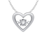 Glittering Stars Dancing Accent Diamond Heart Pendant Necklace in Sterling Silver with chai
